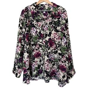 J Jill Floral Print‎ Button Down Long Sleeve Shirt Womens 2X Plus Size